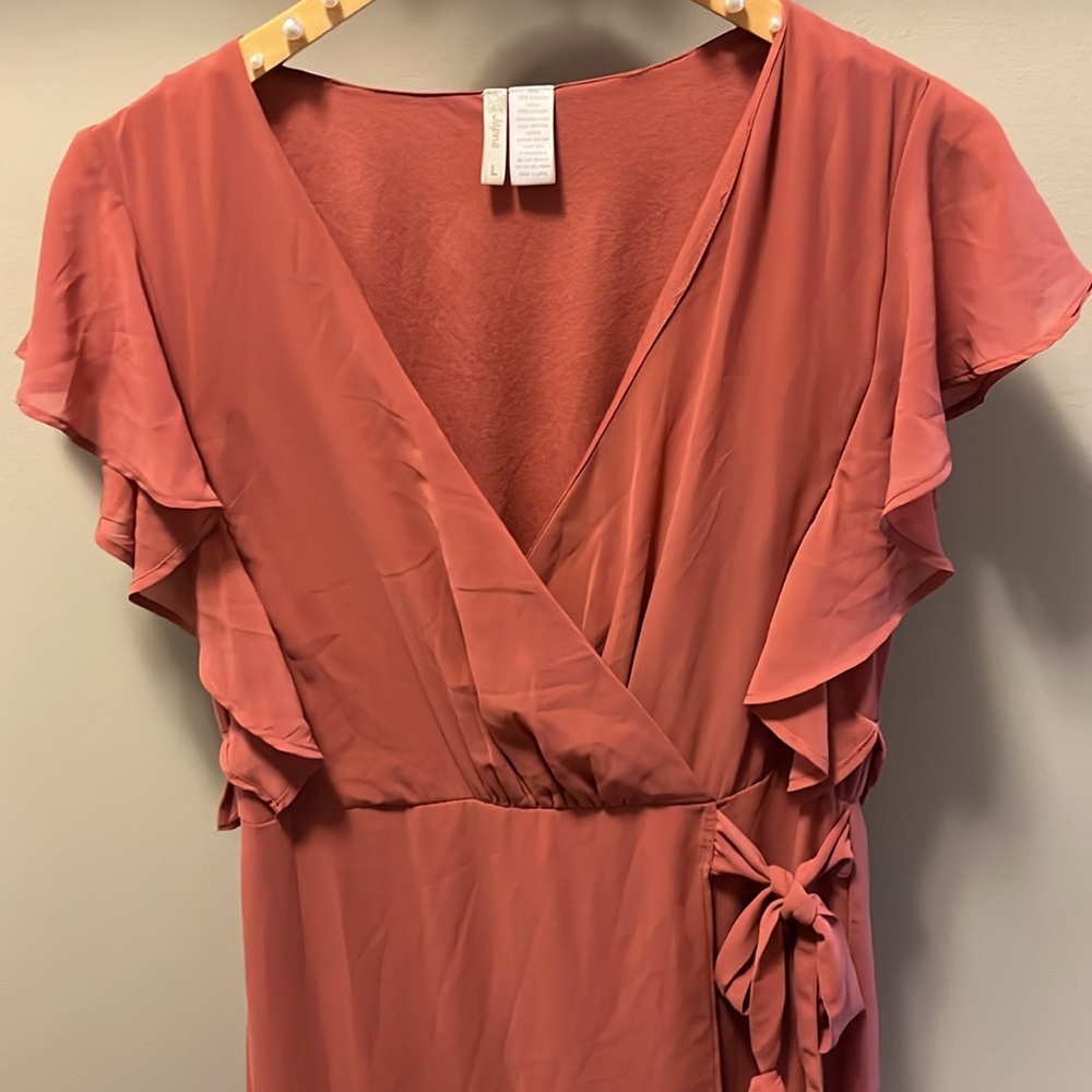 Ruffled Wrap Dress in Rust - Picture 2 of 2